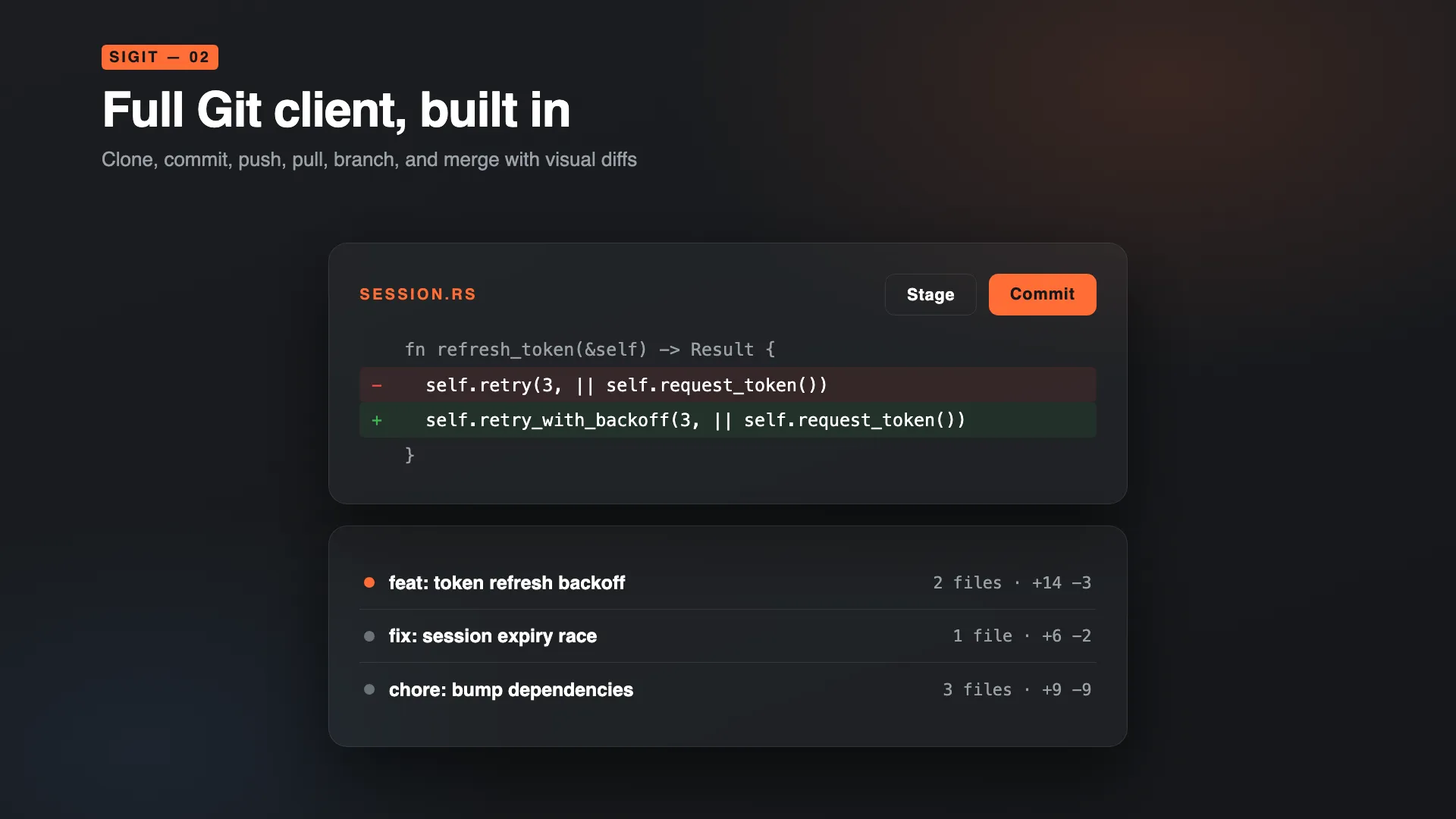 The siGit Git client showing a visual diff